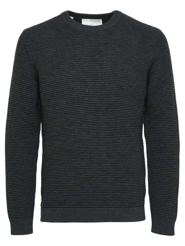 SELECTED RUNDRINGAD STICKAD TRÖJA Grey Best
