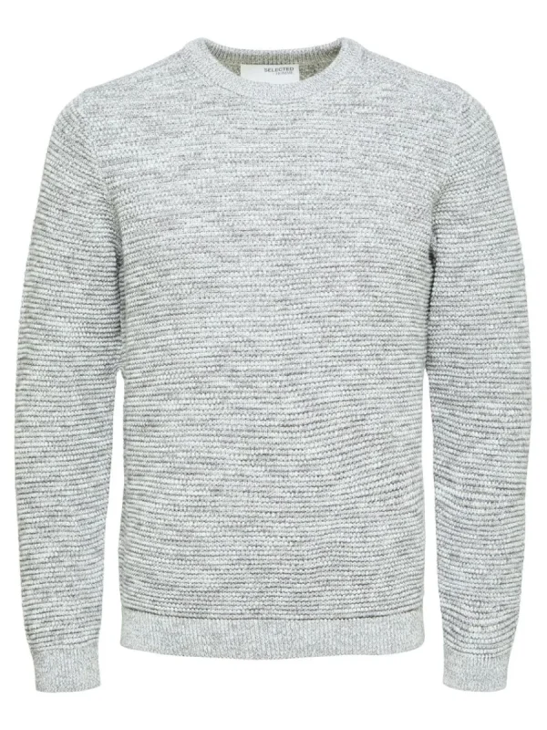 SELECTED RUNDRINGAD STICKAD TRÖJA Grey Clearance