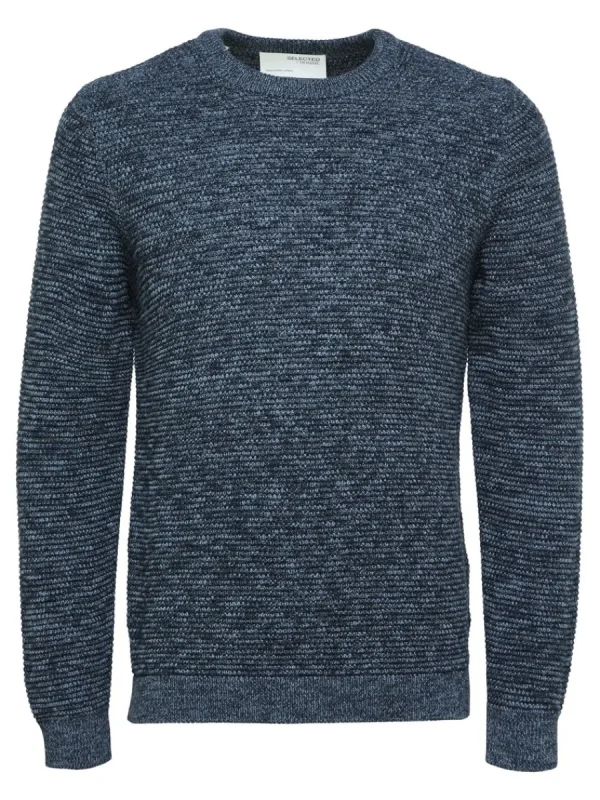 SELECTED RUNDRINGAD STICKAD TRÖJA Blue New