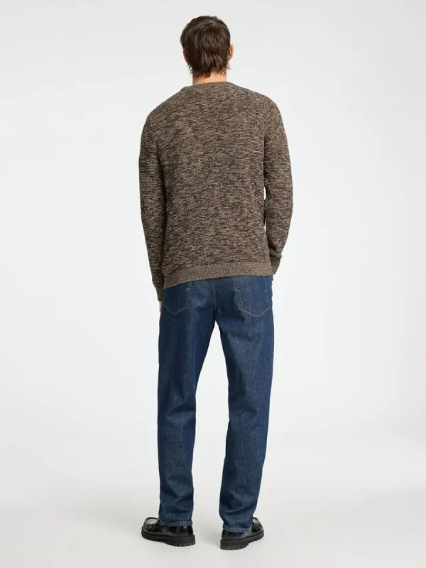 SELECTED RUNDRINGAD STICKAD TRÖJA Brown Best
