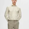 SELECTED RUTIG OINSTOPPAD LÅNGÄRMAD SKJORTA Beige Store