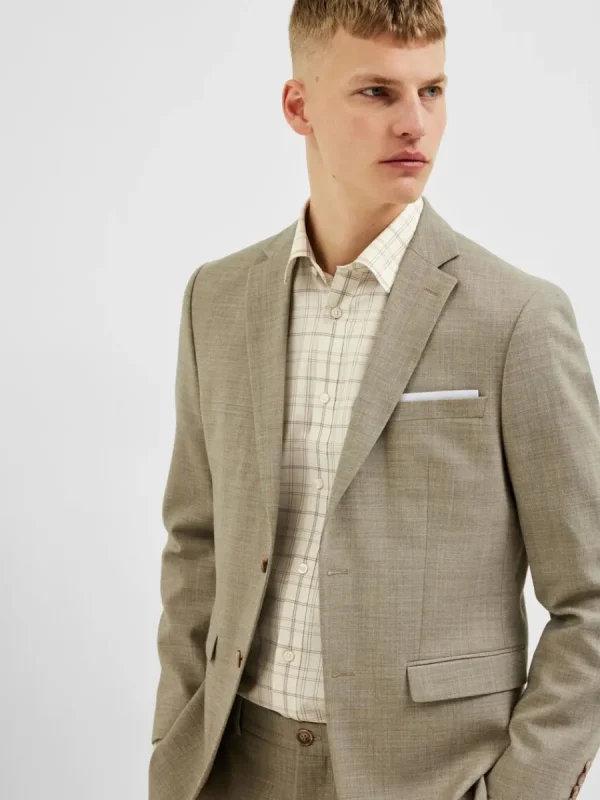 SELECTED RUTIG OINSTOPPAD LÅNGÄRMAD SKJORTA Beige Store