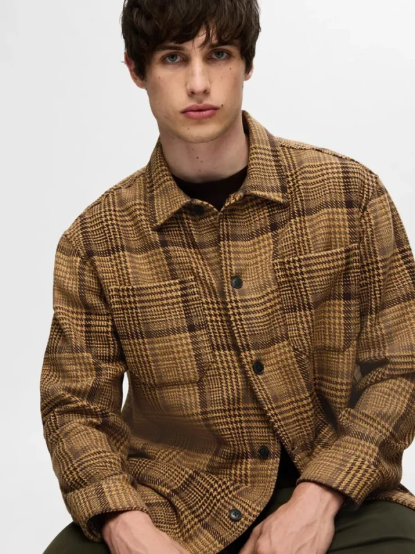 SELECTED RUTIG ÖVERSKJORTA Brown Shop