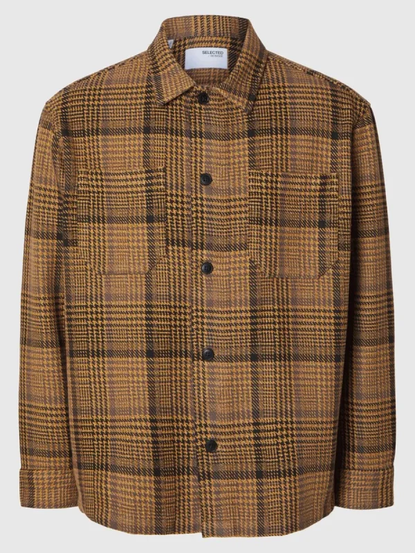 SELECTED RUTIG ÖVERSKJORTA Brown Shop