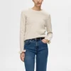 SELECTED RYNKADE ÄRMAR STICKAD TRÖJA Beige Cheap