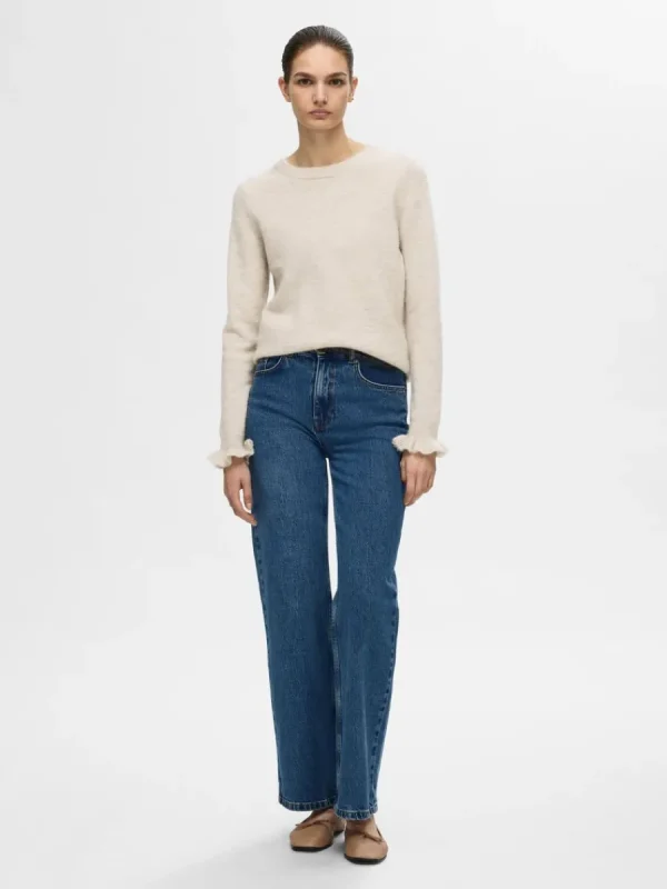SELECTED RYNKADE ÄRMAR STICKAD TRÖJA Beige Cheap