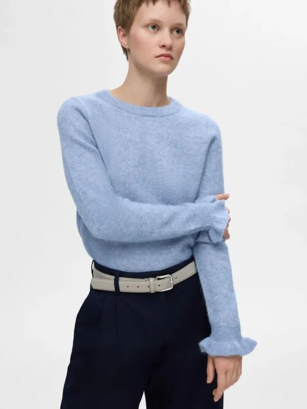 SELECTED RYNKADE ÄRMAR STICKAD TRÖJA Blue New