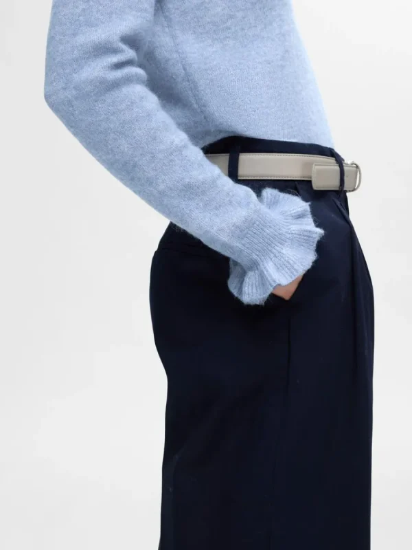 SELECTED RYNKADE ÄRMAR STICKAD TRÖJA Blue New