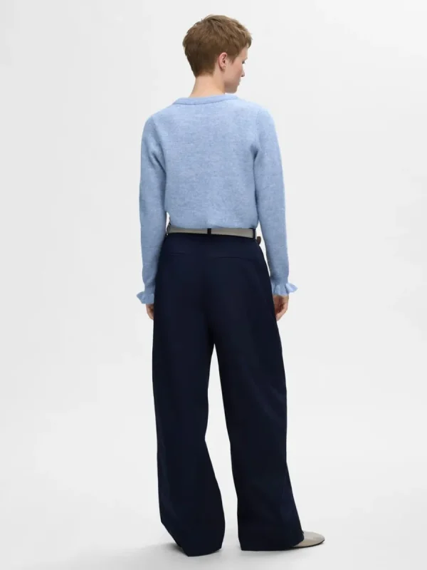 SELECTED RYNKADE ÄRMAR STICKAD TRÖJA Blue New