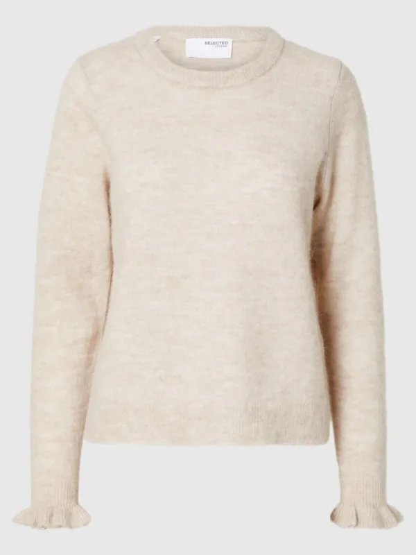 SELECTED RYNKADE ÄRMAR STICKAD TRÖJA Beige Cheap