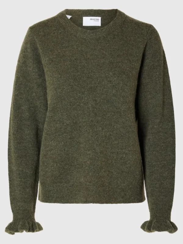 SELECTED RYNKADE ÄRMAR STICKAD TRÖJA Green Shop