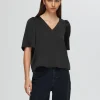 SELECTED SATIN BLUS MED 2/4-ÄRMAR Black New