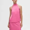 SELECTED SATIN HALTERNECK TOPP Pink Shop