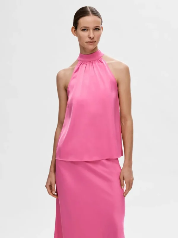 SELECTED SATIN HALTERNECK TOPP Pink Shop