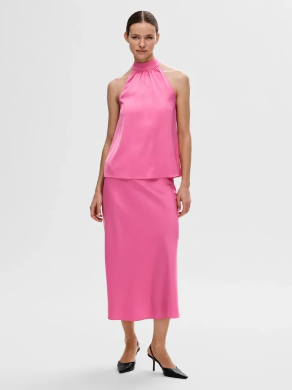 SELECTED SATIN HALTERNECK TOPP Pink Shop