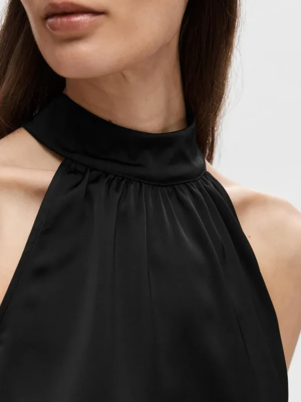 SELECTED SATIN HALTERNECK TOPP Black Sale