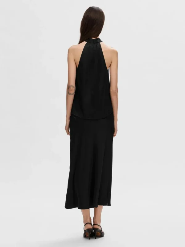 SELECTED SATIN HALTERNECK TOPP Black Sale