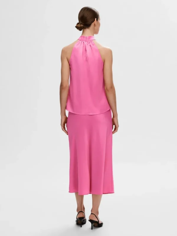SELECTED SATIN HALTERNECK TOPP Pink Shop