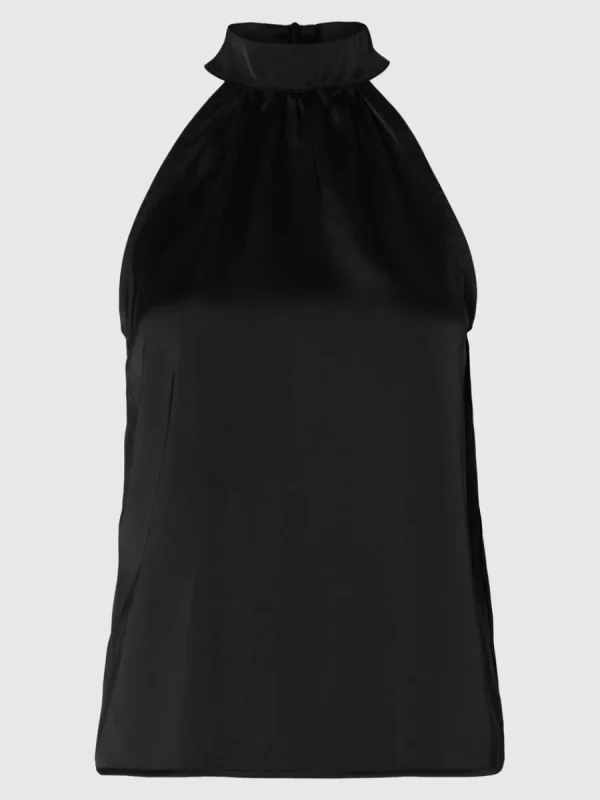 SELECTED SATIN HALTERNECK TOPP Black Sale
