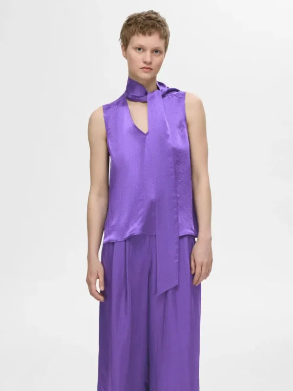 SELECTED SATIN MED ROSETT I HALSEN TOPP Purple Best