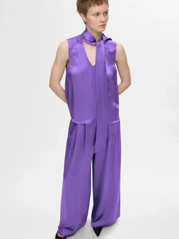 SELECTED SATIN MED ROSETT I HALSEN TOPP Purple Best