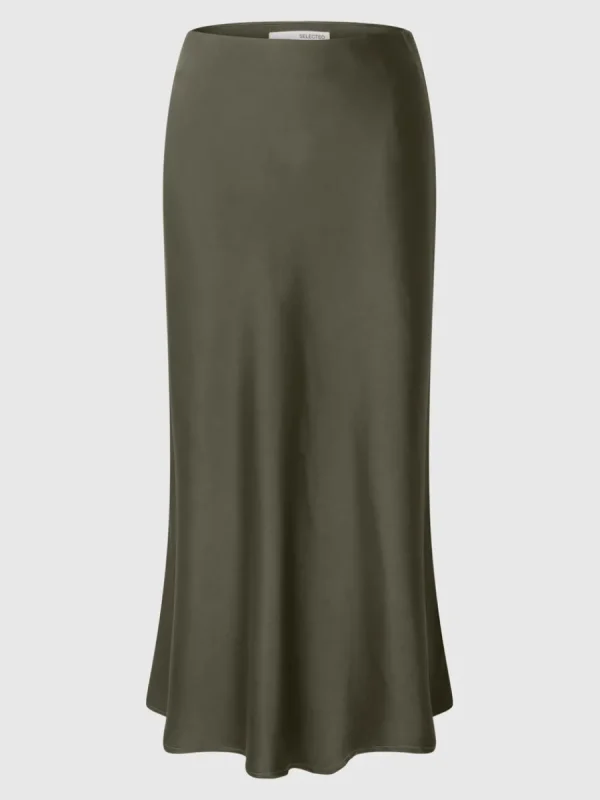 SELECTED SATIN MIDIKJOL Green New