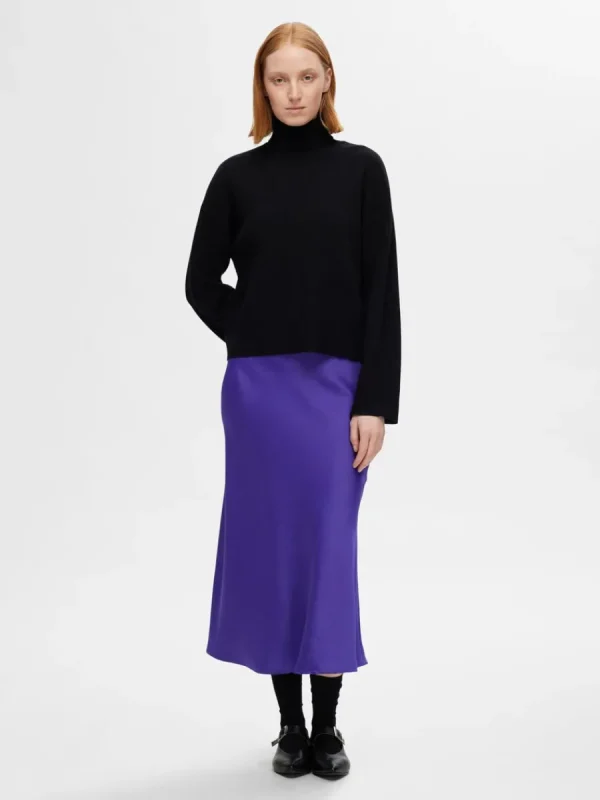 SELECTED SATIN MIDIKJOL Purple Flash Sale
