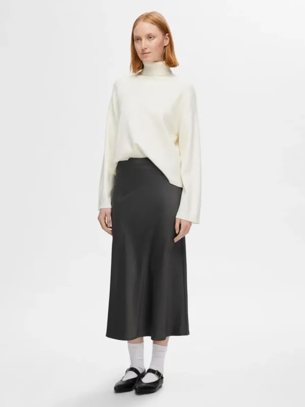 SELECTED SATIN MIDIKJOL Grey Cheap