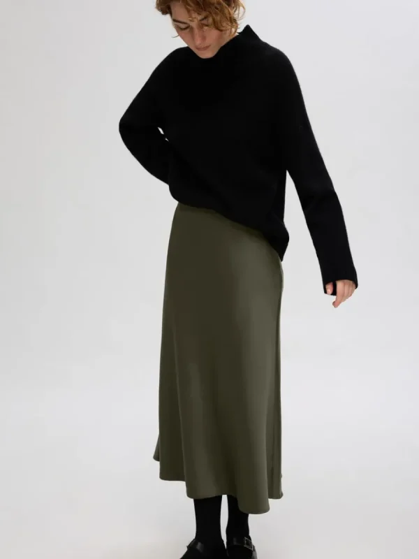 SELECTED SATIN MIDIKJOL Green New