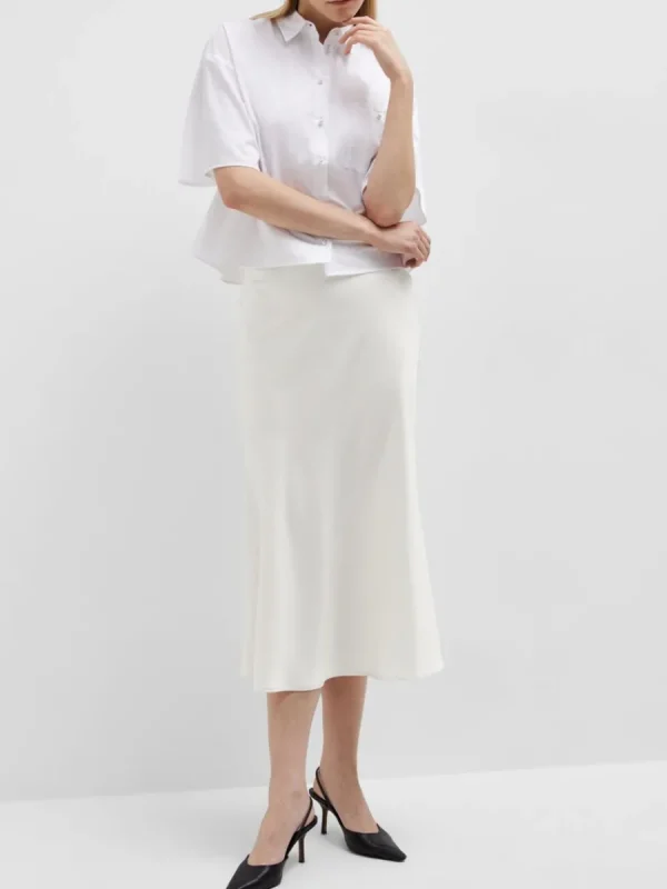 SELECTED SATIN MIDIKJOL Beige Store