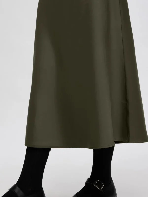 SELECTED SATIN MIDIKJOL Green New
