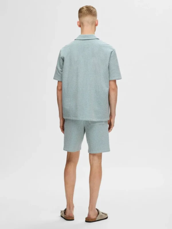 SELECTED SEERSUCKER KORTÄRMAD SKJORTA Blue Clearance
