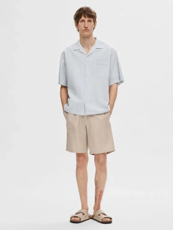 SELECTED SEERSUCKER KORTÄRMAD SKJORTA Blue Best Sale
