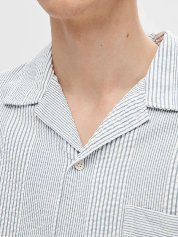 SELECTED SEERSUCKER KORTÄRMAD SKJORTA Blue Best Sale