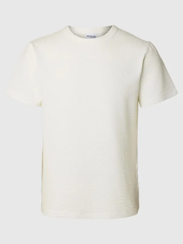SELECTED SEERSUCKER T-SHIRT White Cheap