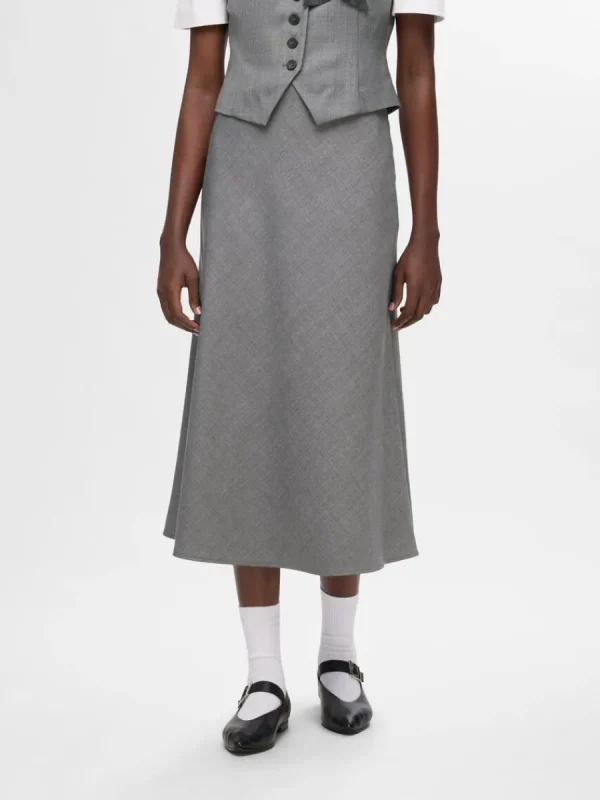 SELECTED SKRÄDDARSYDDA - MIDIKJOL Grey Discount