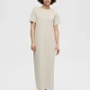 SELECTED SKÄRPFÖRSEDD MIDIKLÄNNING Beige New