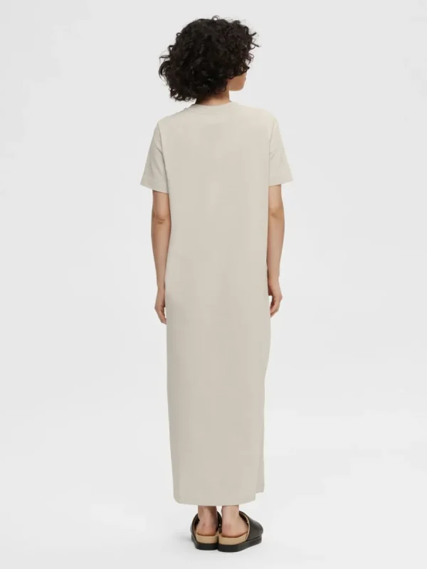 SELECTED SKÄRPFÖRSEDD MIDIKLÄNNING Beige New