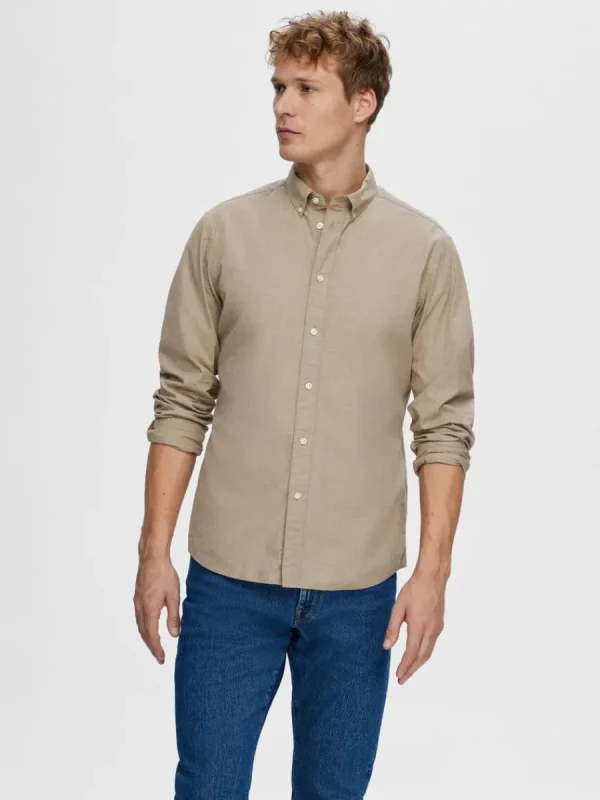 SELECTED SLIM FIT BOMULL SKJORTA Brown Sale