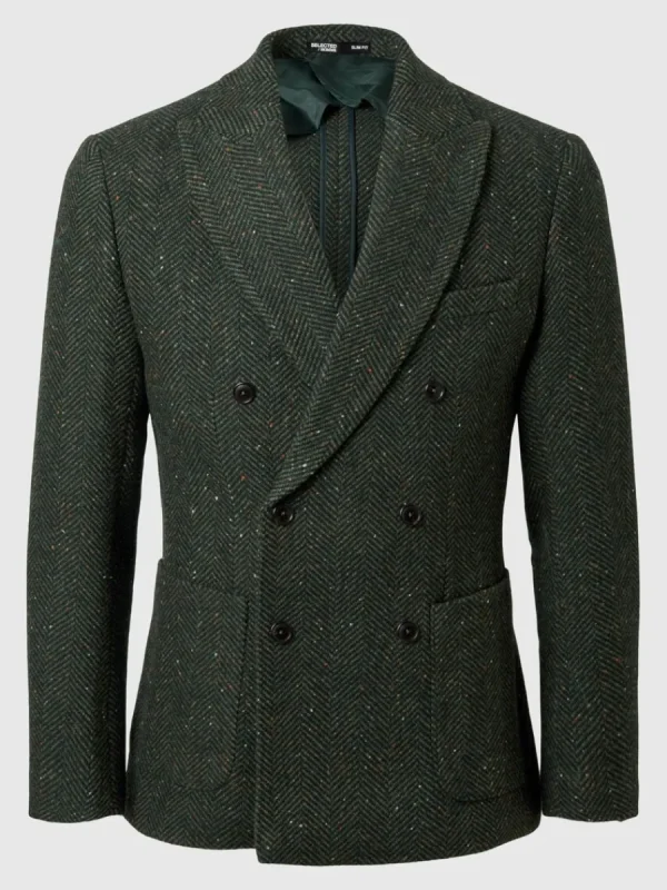SELECTED SLIM FIT FISKBEN DUBBELKNÄPPT KAVAJ Green Cheap