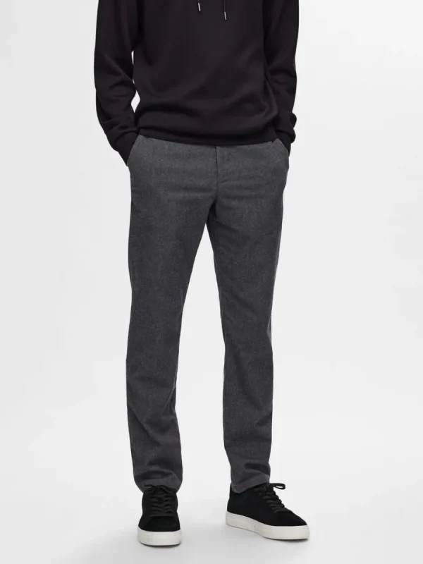 SELECTED 175 SLIM-FIT BRUSHED CHINOS Grey Clearance