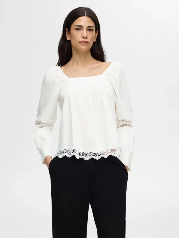 SELECTED SPETS LÅNGÄRMAD BLUS White Store