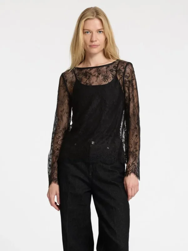 SELECTED SPETS LÅNGÄRMAD TOPP Black Clearance