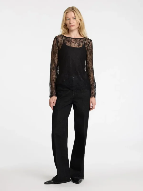 SELECTED SPETS LÅNGÄRMAD TOPP Black Clearance