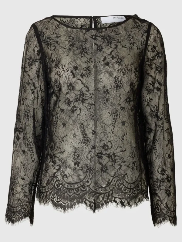 SELECTED SPETS LÅNGÄRMAD TOPP Black Clearance