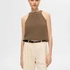 SELECTED STICKAD HALTERNECK TOPP Brown Online
