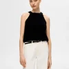 SELECTED STICKAD HALTERNECK TOPP Black Best