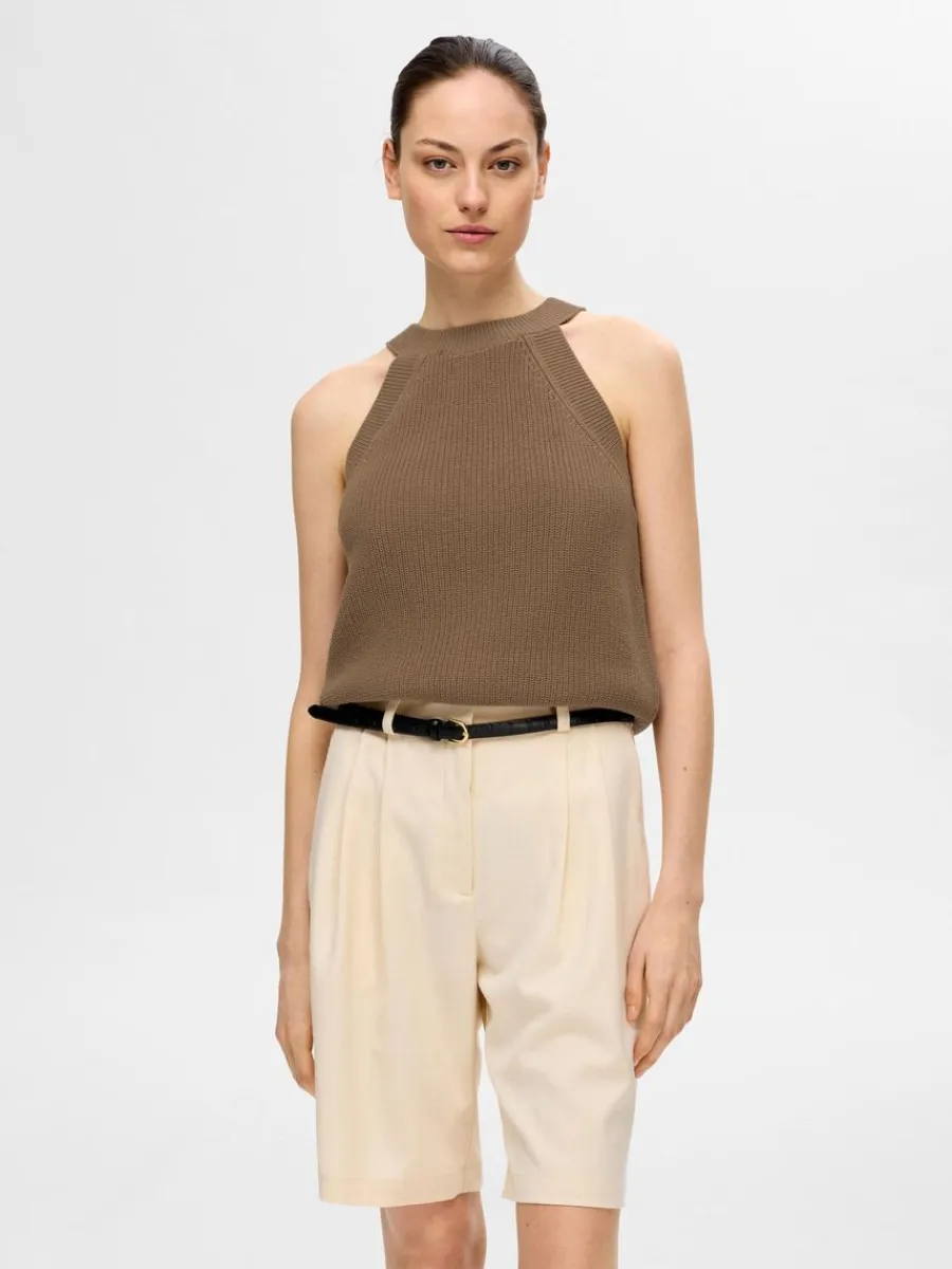 stickad_halterneck_topp_0.webp SELECTED STICKAD HALTERNECK TOPP Brown Online