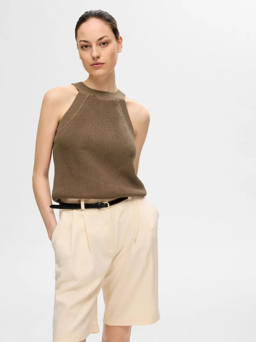 stickad_halterneck_topp_2.webp SELECTED STICKAD HALTERNECK TOPP Brown Online
