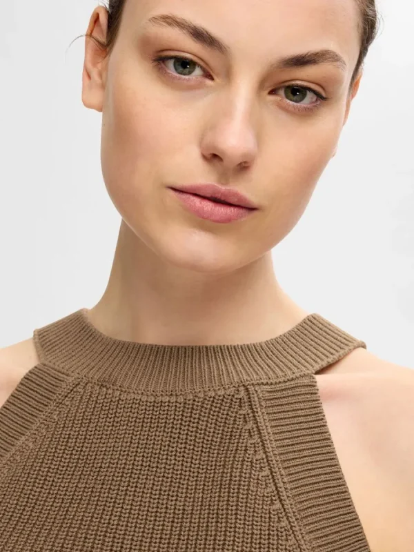 SELECTED STICKAD HALTERNECK TOPP Brown Online